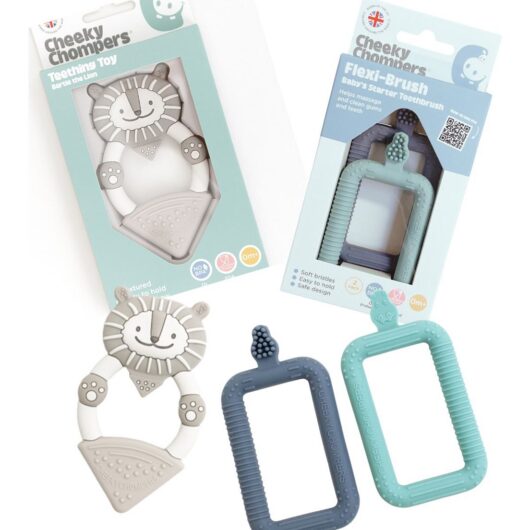 Cheeky Chompers Teething Brush & Chew - Neckerchew Flexibrush Starter Toothbrush 2 Pack-Bertie The Lion